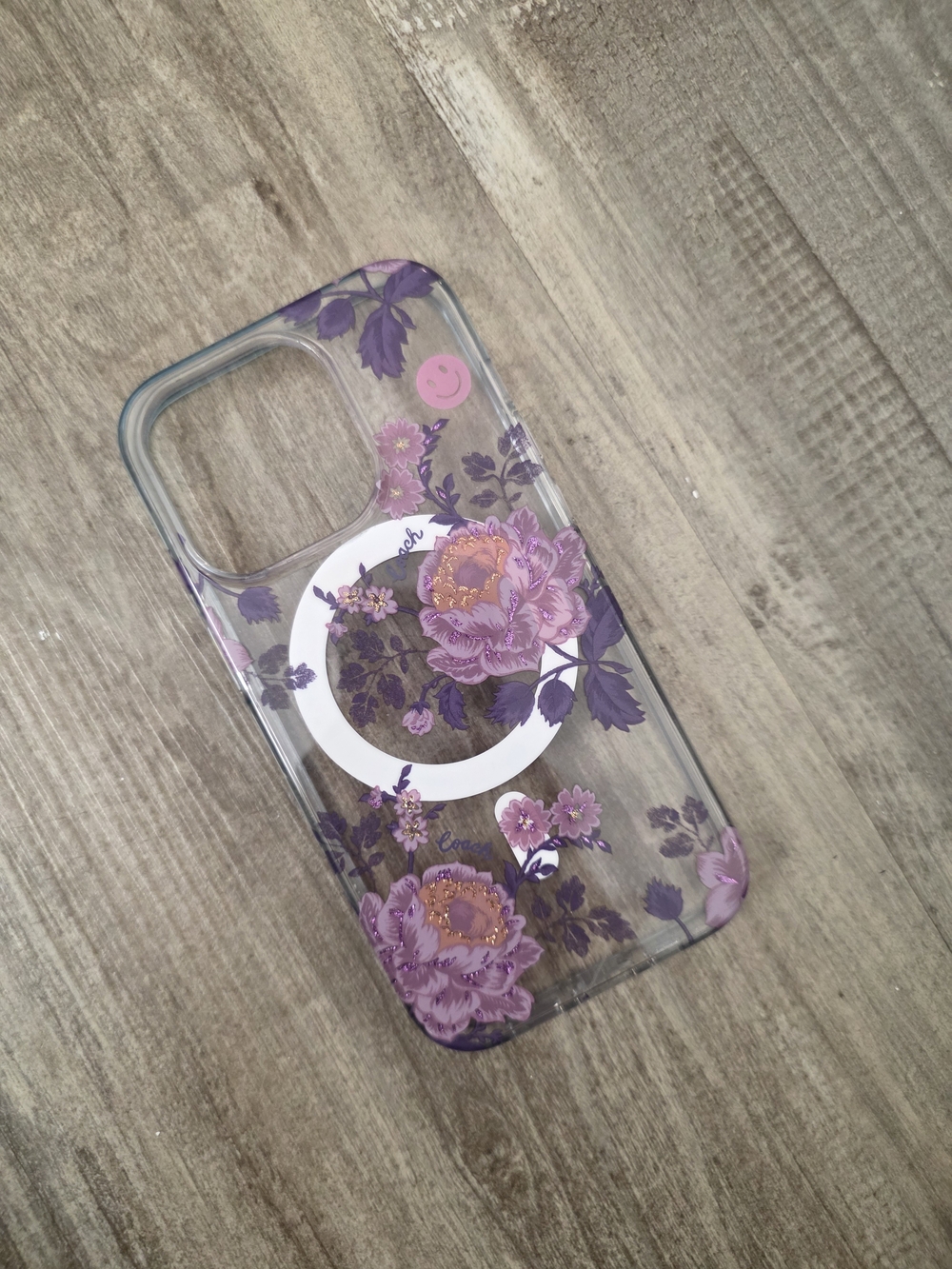 Floral Purple Clear Phone Case with Ring - Compatible Cell Phone Accessory